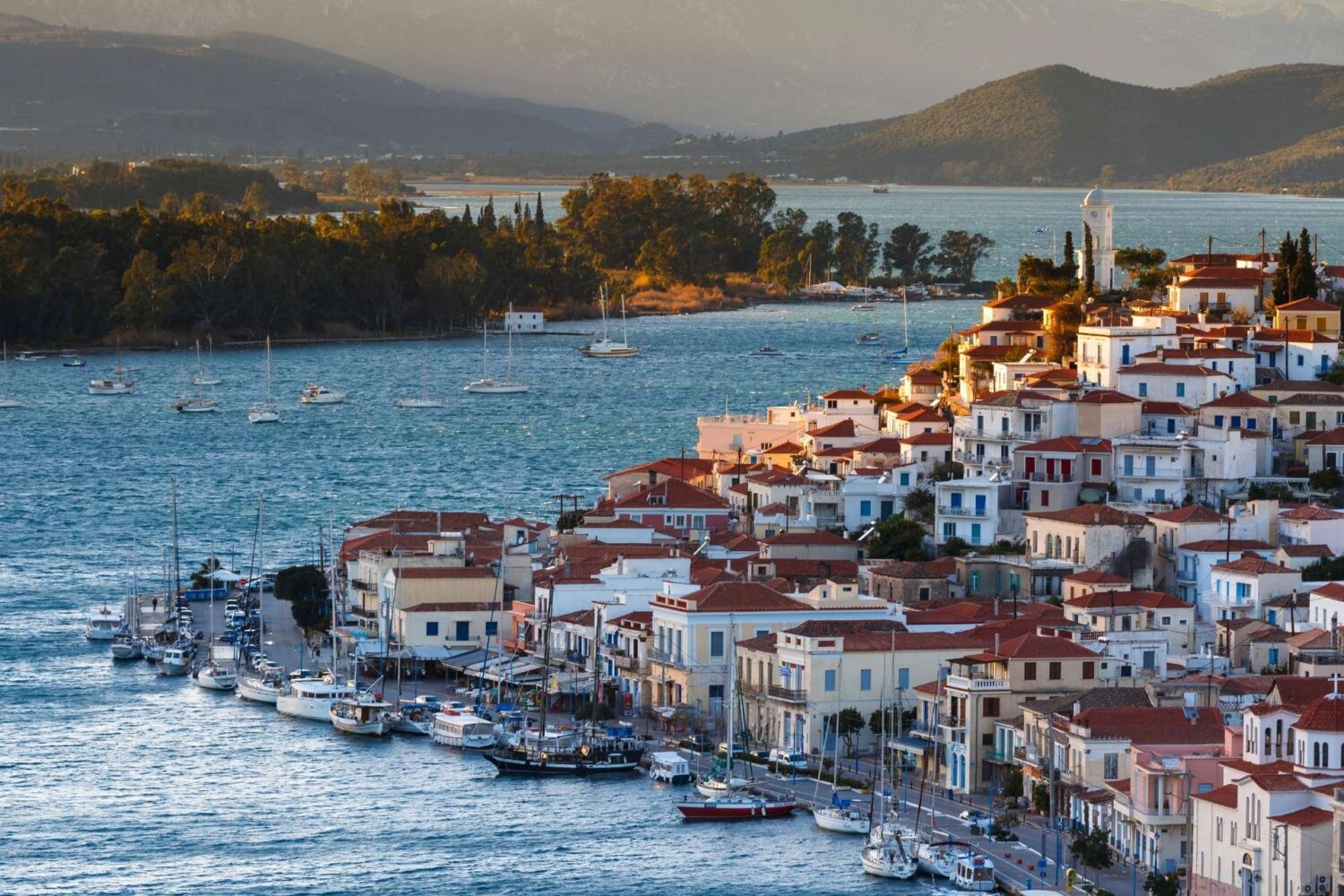Poros town and clock tower hill