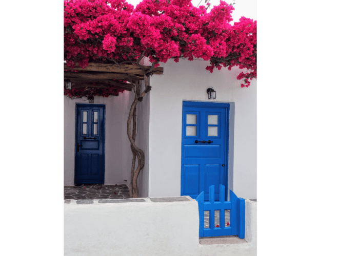 Mykonos back street with flowers